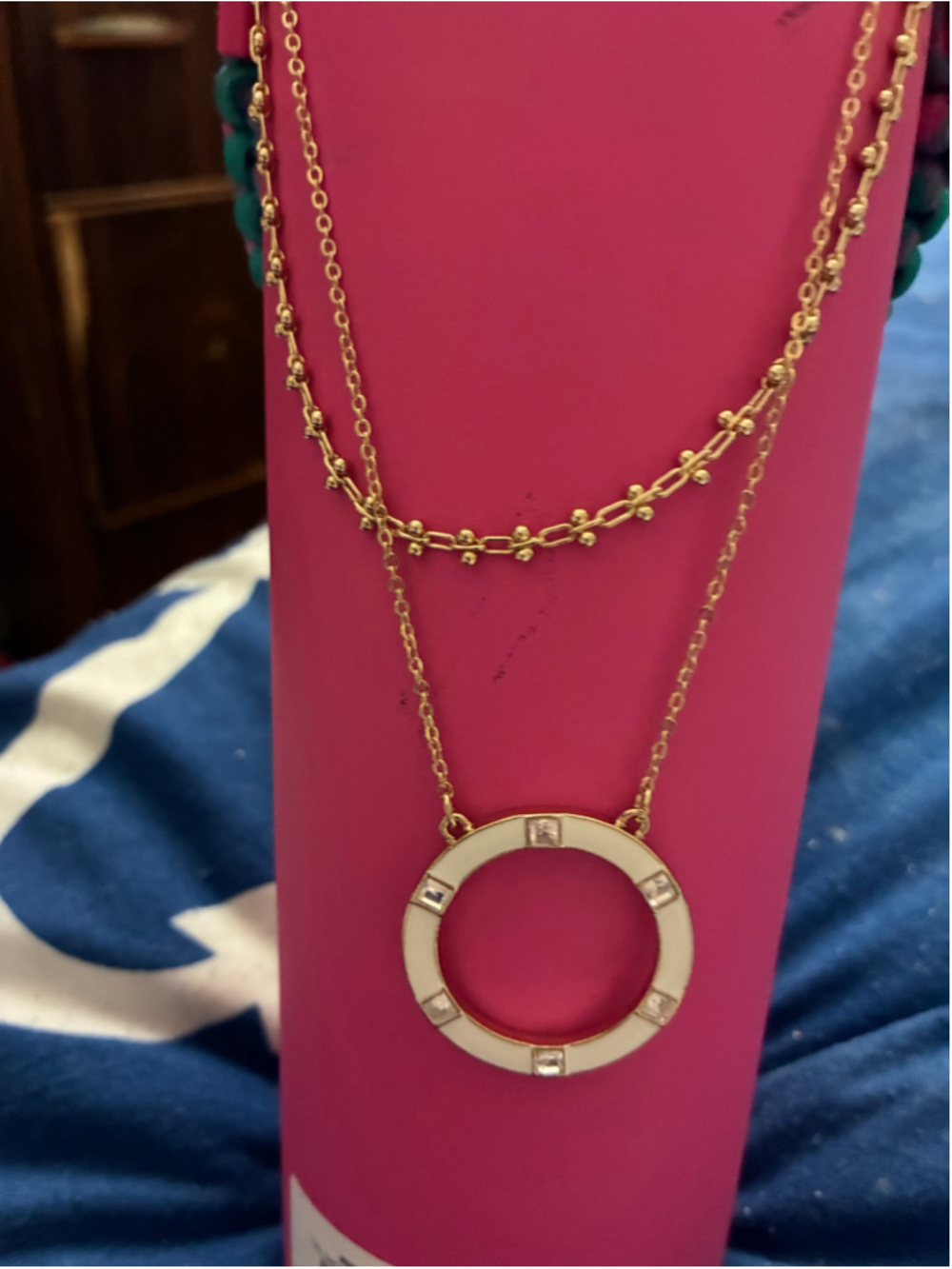 Women's Park Lane Gold and White Circle Pendant Necklace One Size